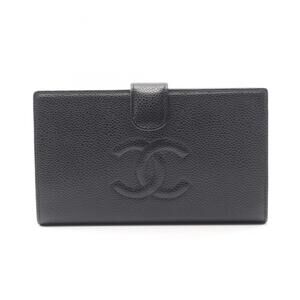CHANEL Black Leather Logo Wallet